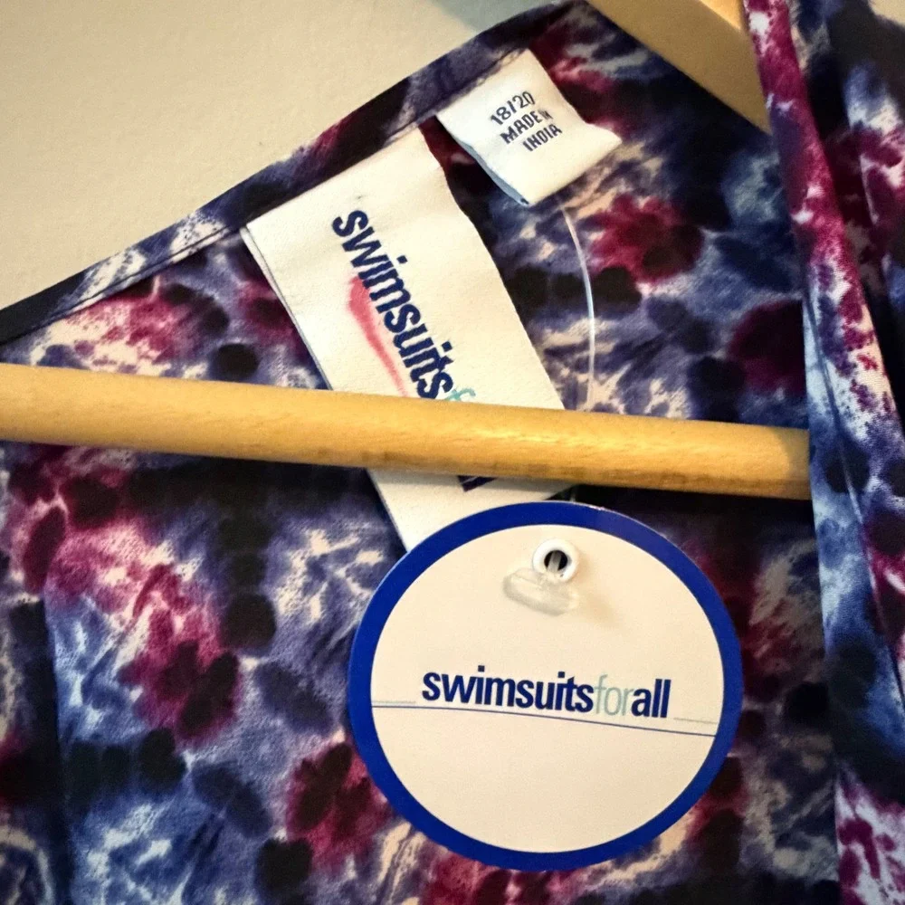 Swimsuits For All Kimono Cover-Up Purple Tie Dye Tassel Plus Size 18/20 NWT